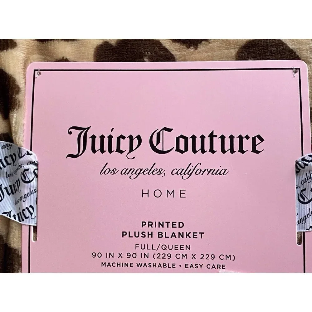 Juicy Couture Leopard And Logo Super Soft Blanket Queen Size 90”‎ X 90” NEW